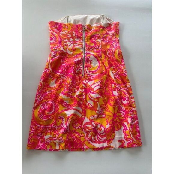Lilly Pulitzer Size 4 Strapless Pink and Orange Tansy Dress Summer Tropical - Picture 2 of 7